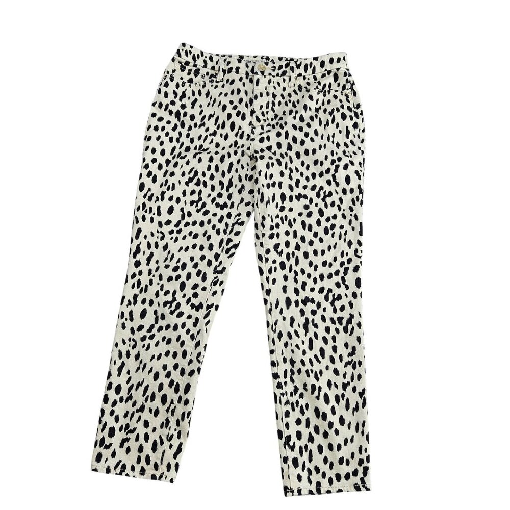 Chico's So Slimming‎ Girlfriend Slim Leg Ankle Jeans Womens 6 Beige Animal Print